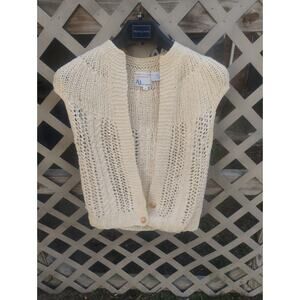 Vintage Hand Knit Silk Blend Crochet Sweater Vest Cream Pointelle Boho Medium